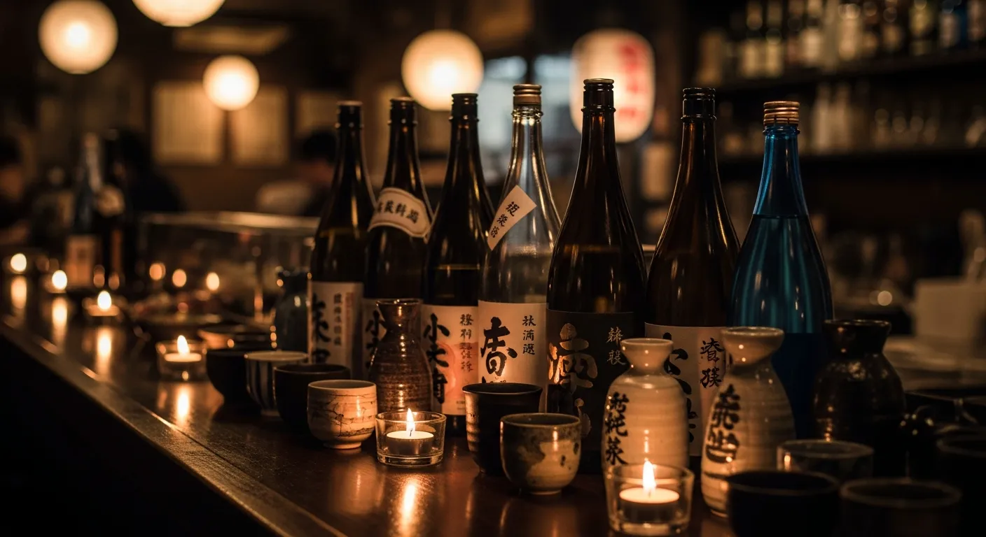 Sake and ceramic cups at NORI
